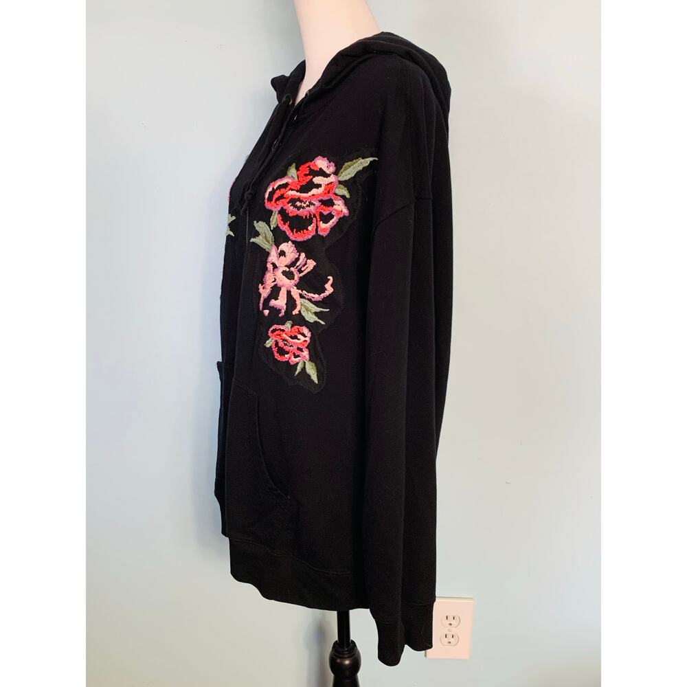 Sanctuary Black Floral Embroidered Hooded Sweatshirt Size L - Picture 3 of 9